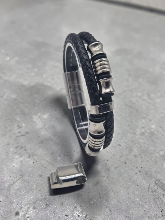 Lederarmband mit Verlängerungsglied Xyro in Schwarz und Silber