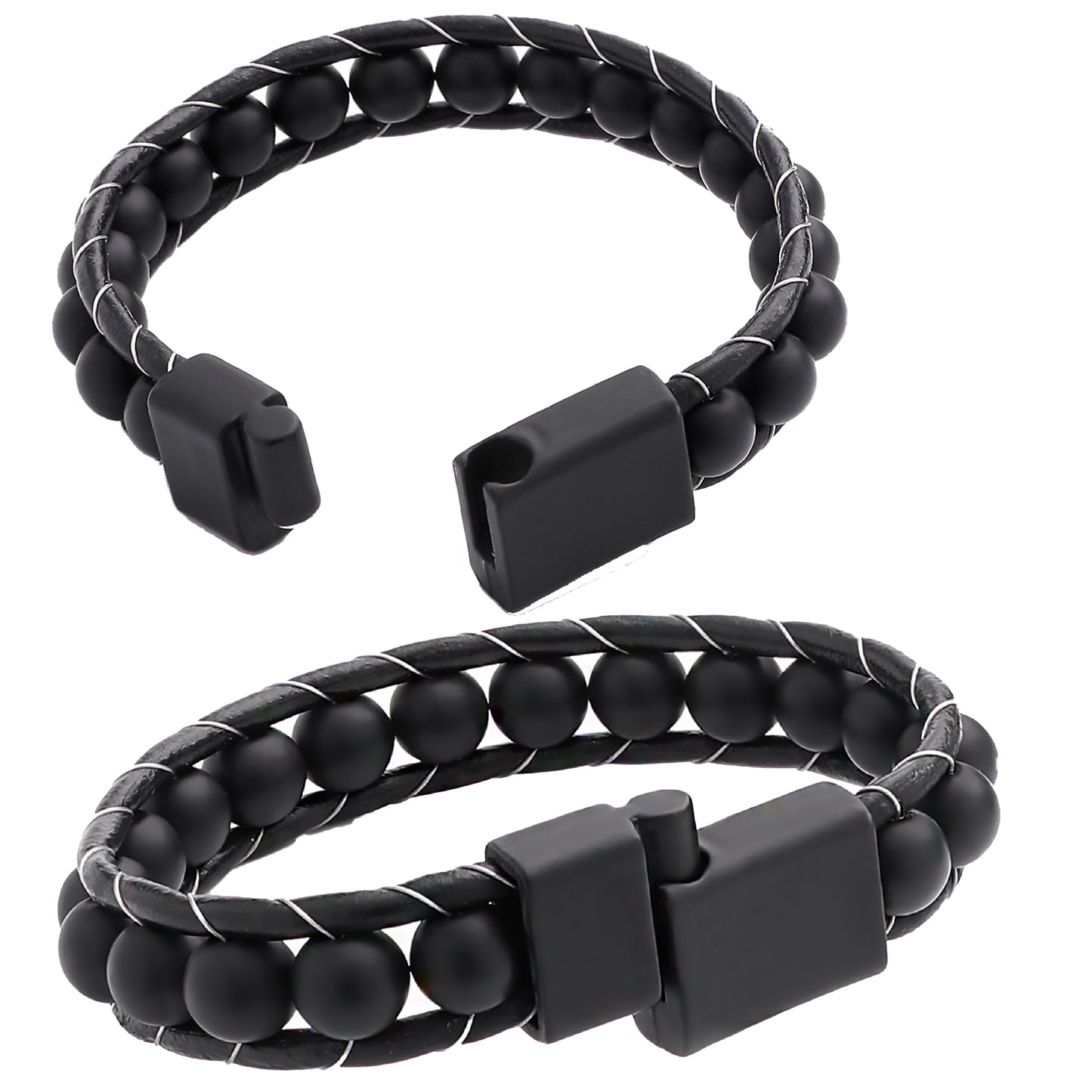 Lederarmband Onyx Kugeln