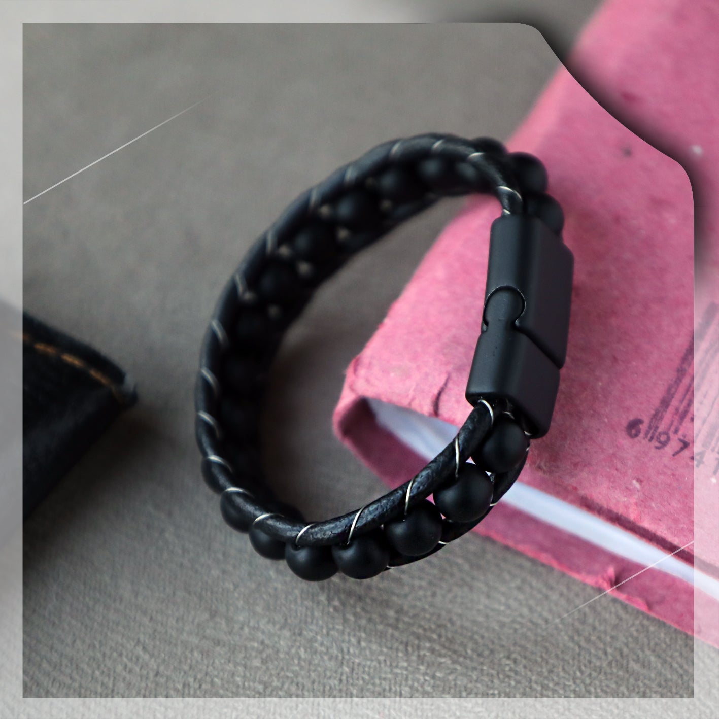 Lederarmband Onyx Kugeln