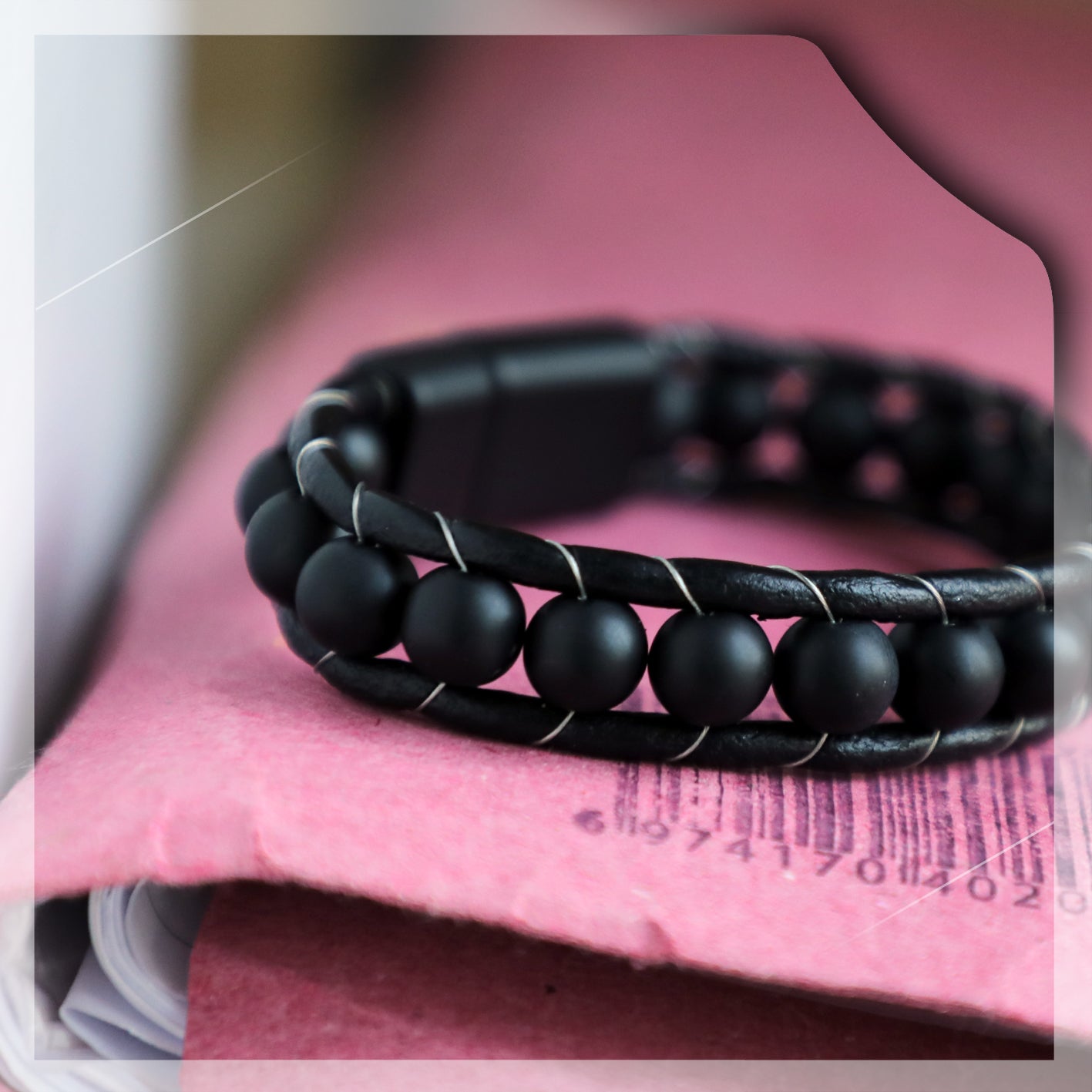 Lederarmband Onyx Kugeln