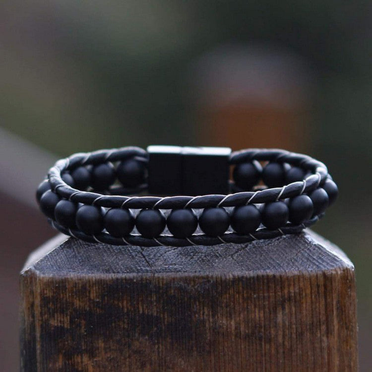 Lederarmband Onyx Kugeln