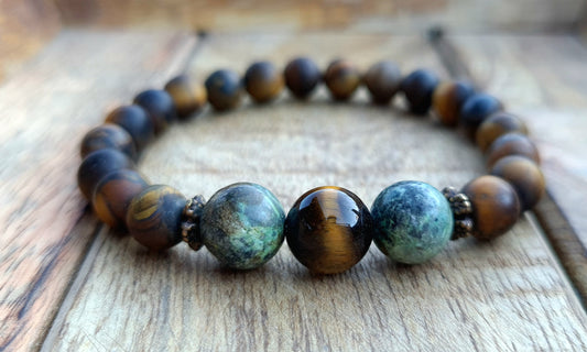 Nahle® 8mm Naturstein-Armband 10mm Tiger-Türkis Blume