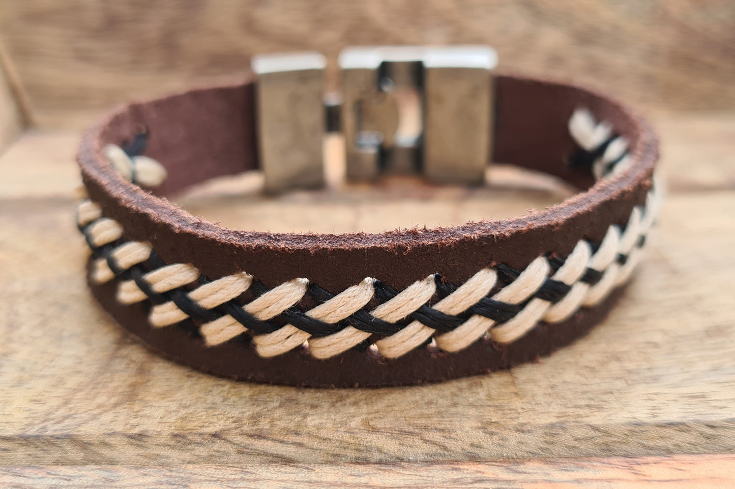 Lederarmband Dunkelbraun geflochten