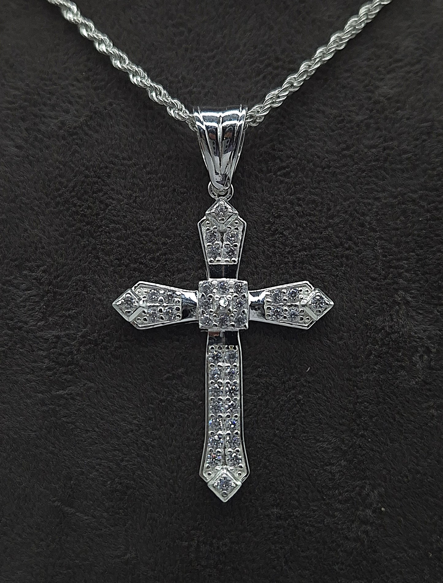 Silber Kordellkette 925 Kristall Kreuz Anhänger