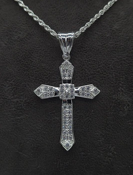 Silber Kordellkette 925 Kristall Kreuz Anhänger