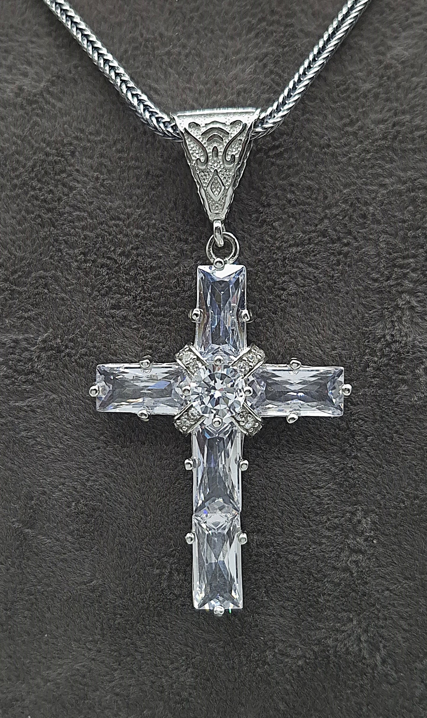 Silber Fuchsschwanzkette 925 Kristall Kreuz Anhänger