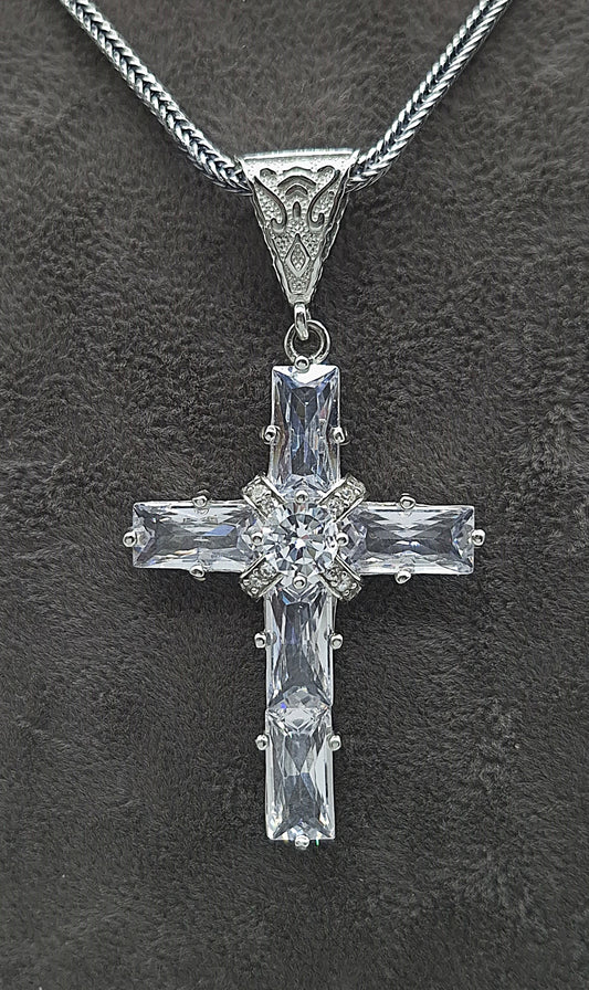 Silber Fuchsschwanzkette 925 Kristall Kreuz Anhänger