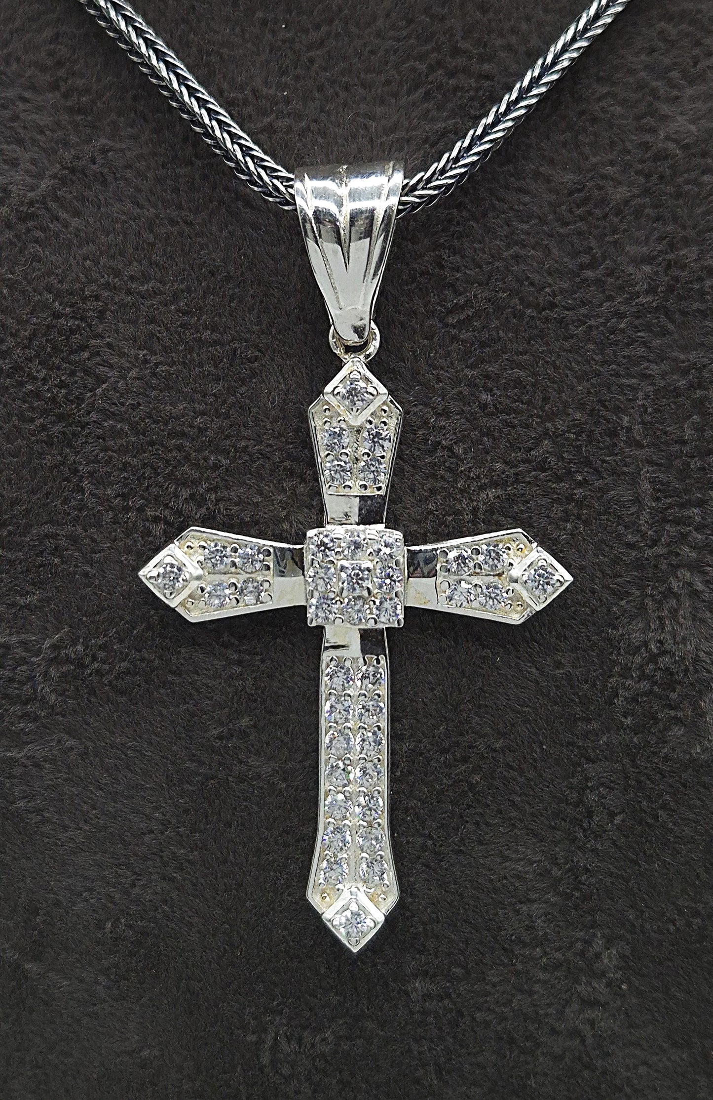 Silber Fuchsschwanzkette 925 Kristall Kreuz Anhänger