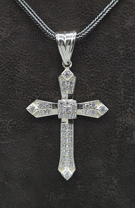 Silber Fuchsschwanzkette 925 Kristall Kreuz Anhänger