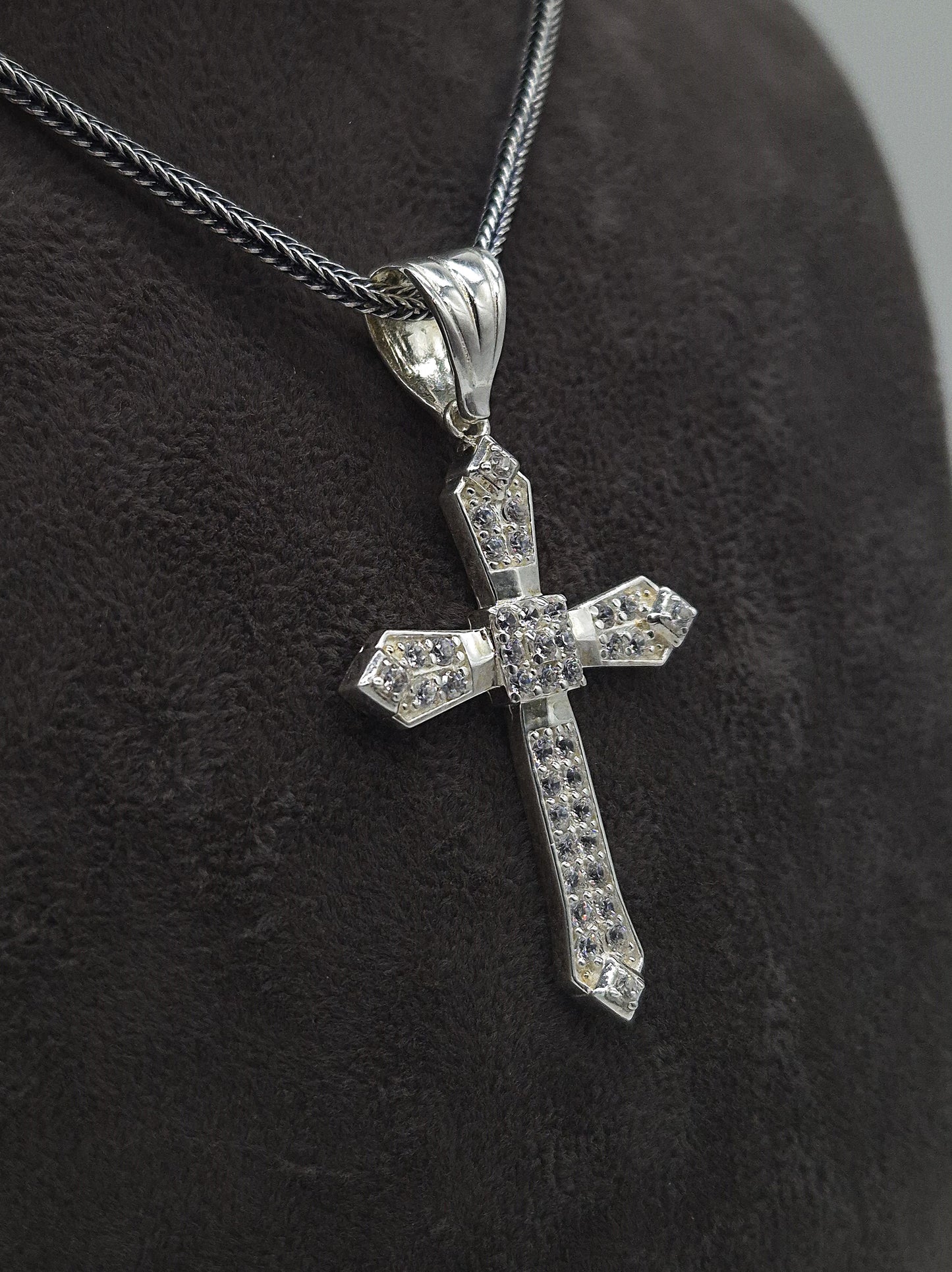 Silber Fuchsschwanzkette 925 Kristall Kreuz Anhänger