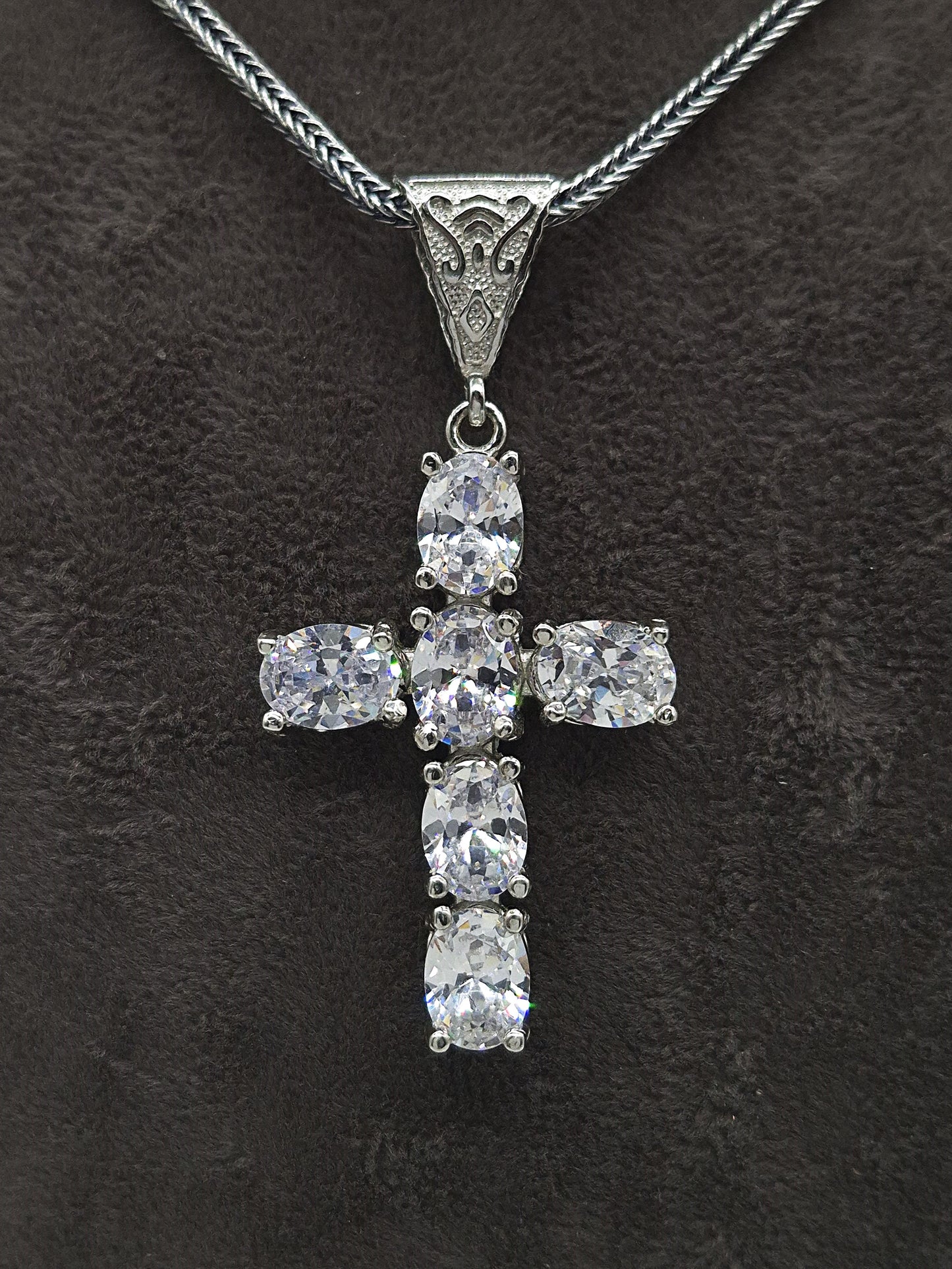 Silber Fuchsschwanzkette 925 Kristall Kreuz Anhänger