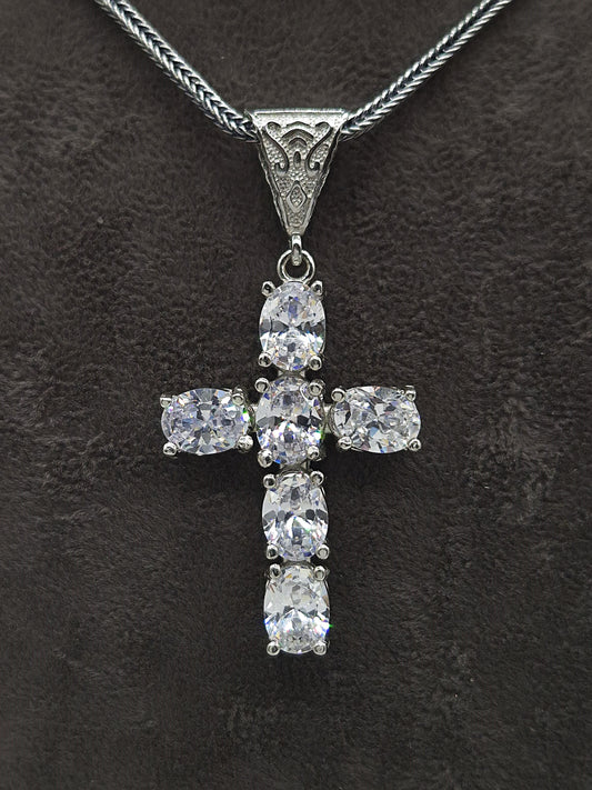 Silber Fuchsschwanzkette 925 Kristall Kreuz Anhänger