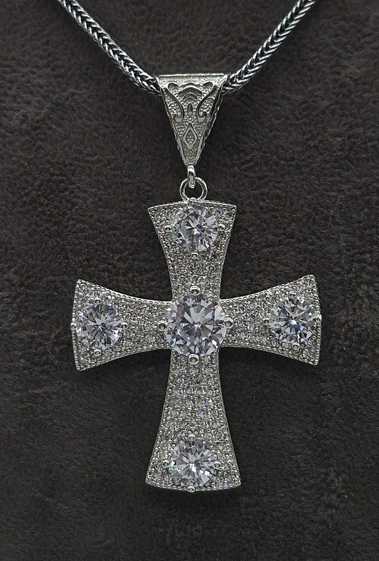 Silber Fuchsschwanzkette 925 Kristall Kreuz Anhänger