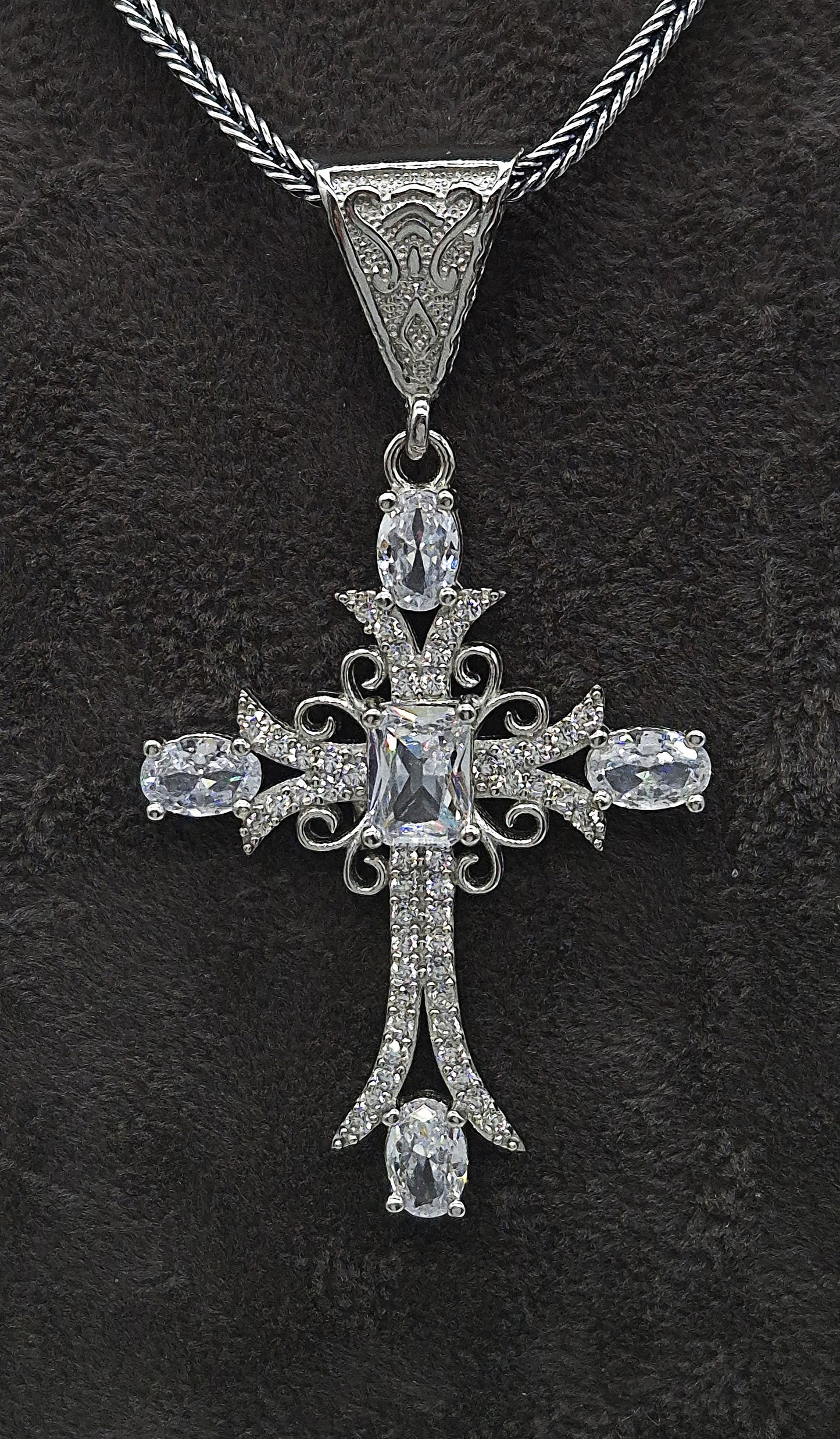 Silber Fuchsschwanzkette 925 Kristall Kreuz Anhänger