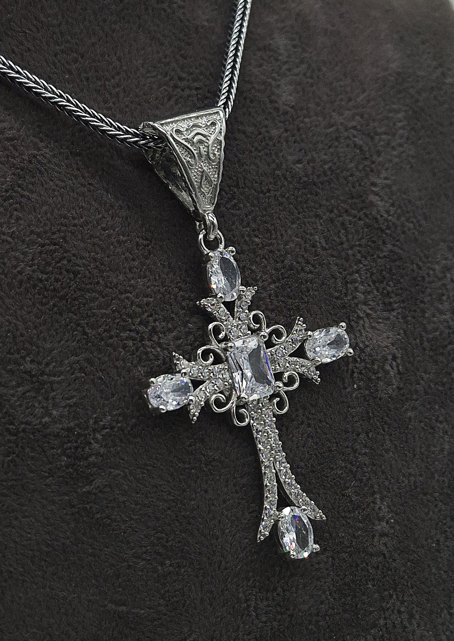 Silber Fuchsschwanzkette 925 Kristall Kreuz Anhänger