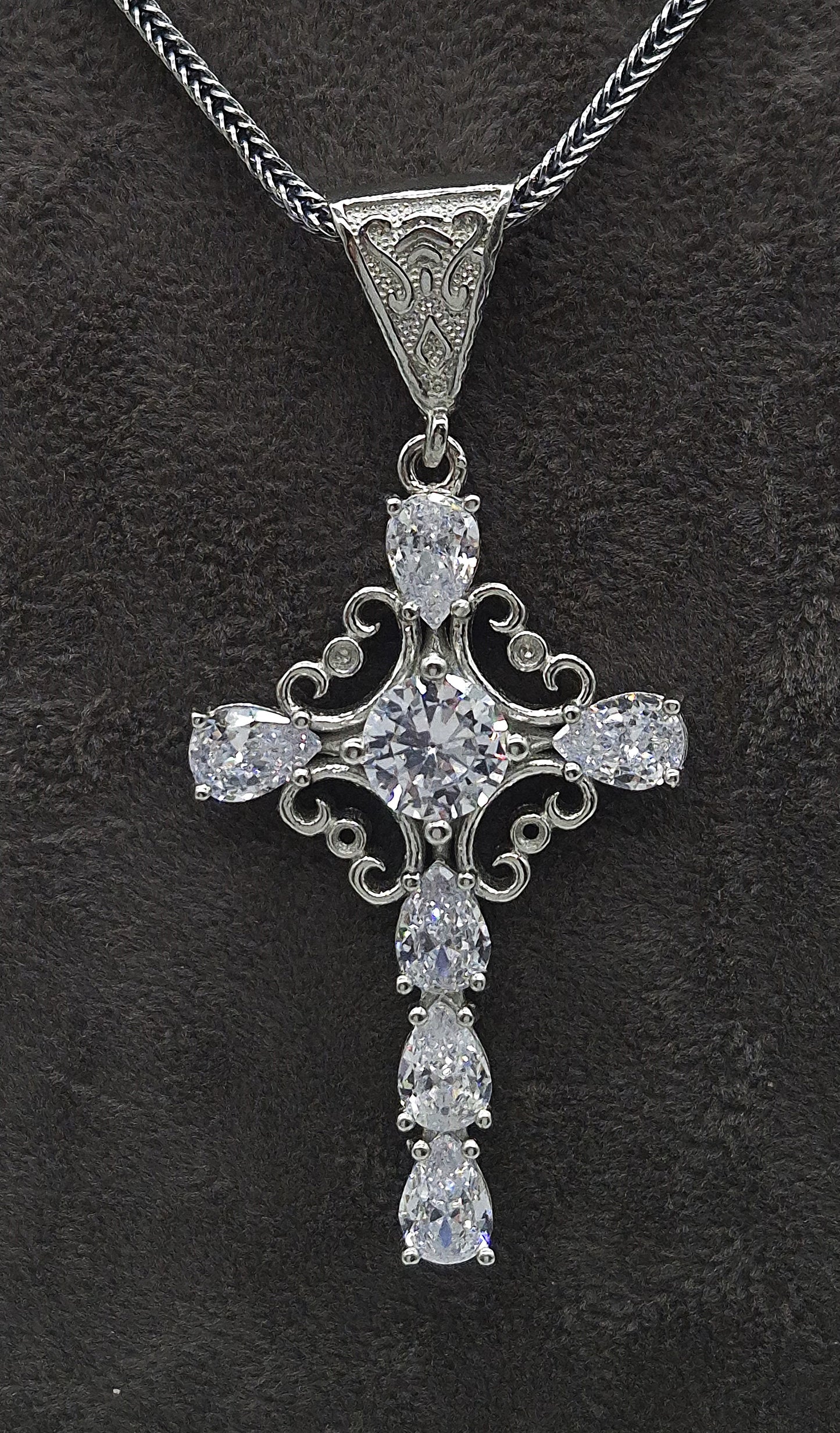 Silber Fuchsschwanzkette 925 Kristall Kreuz Anhänger