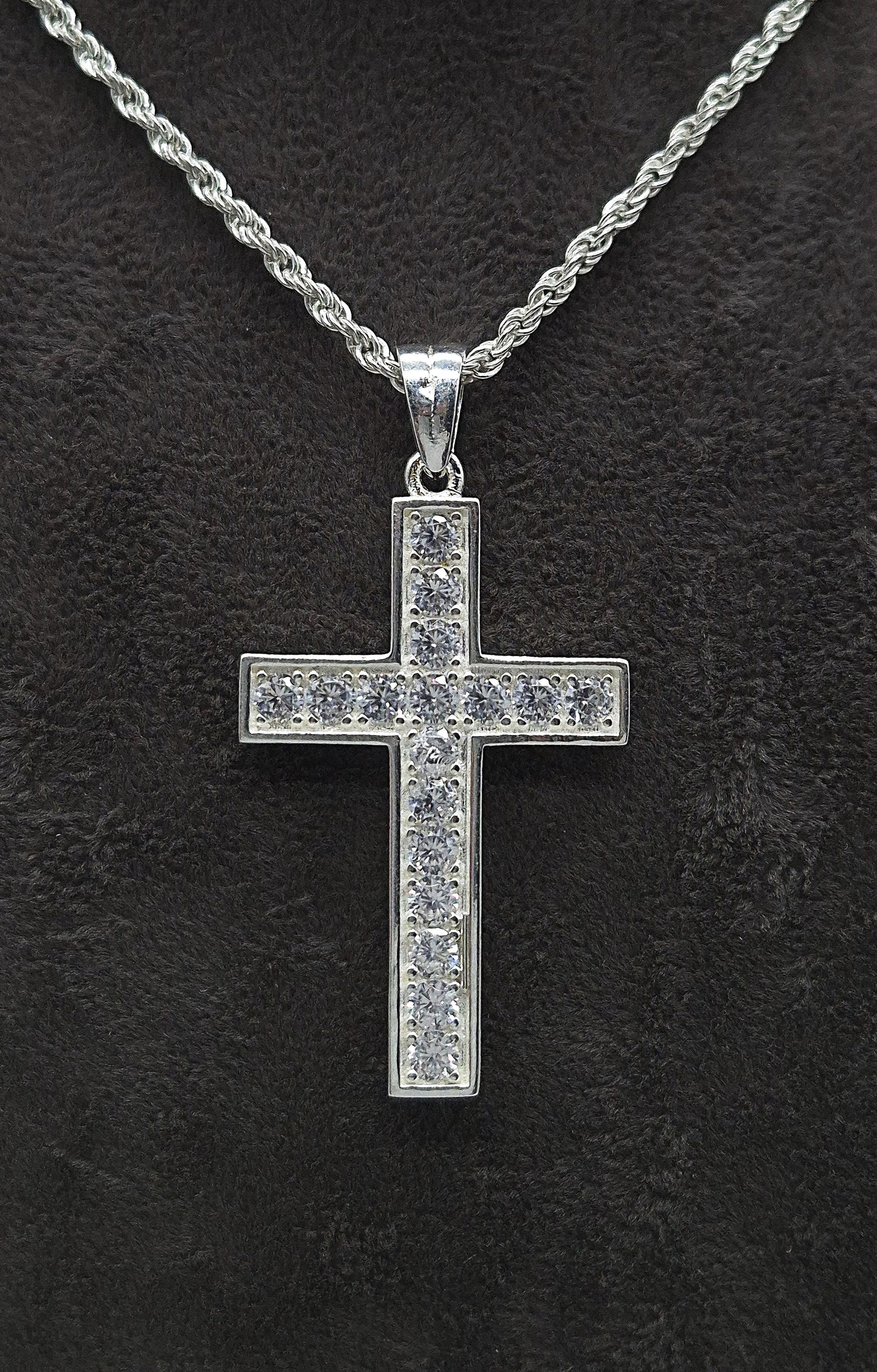 Silber Kordellkette 925 Kristall Kreuz Anhänger