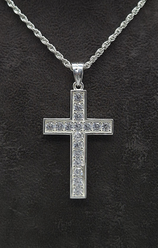 Silber Kordellkette 925 Kristall Kreuz Anhänger