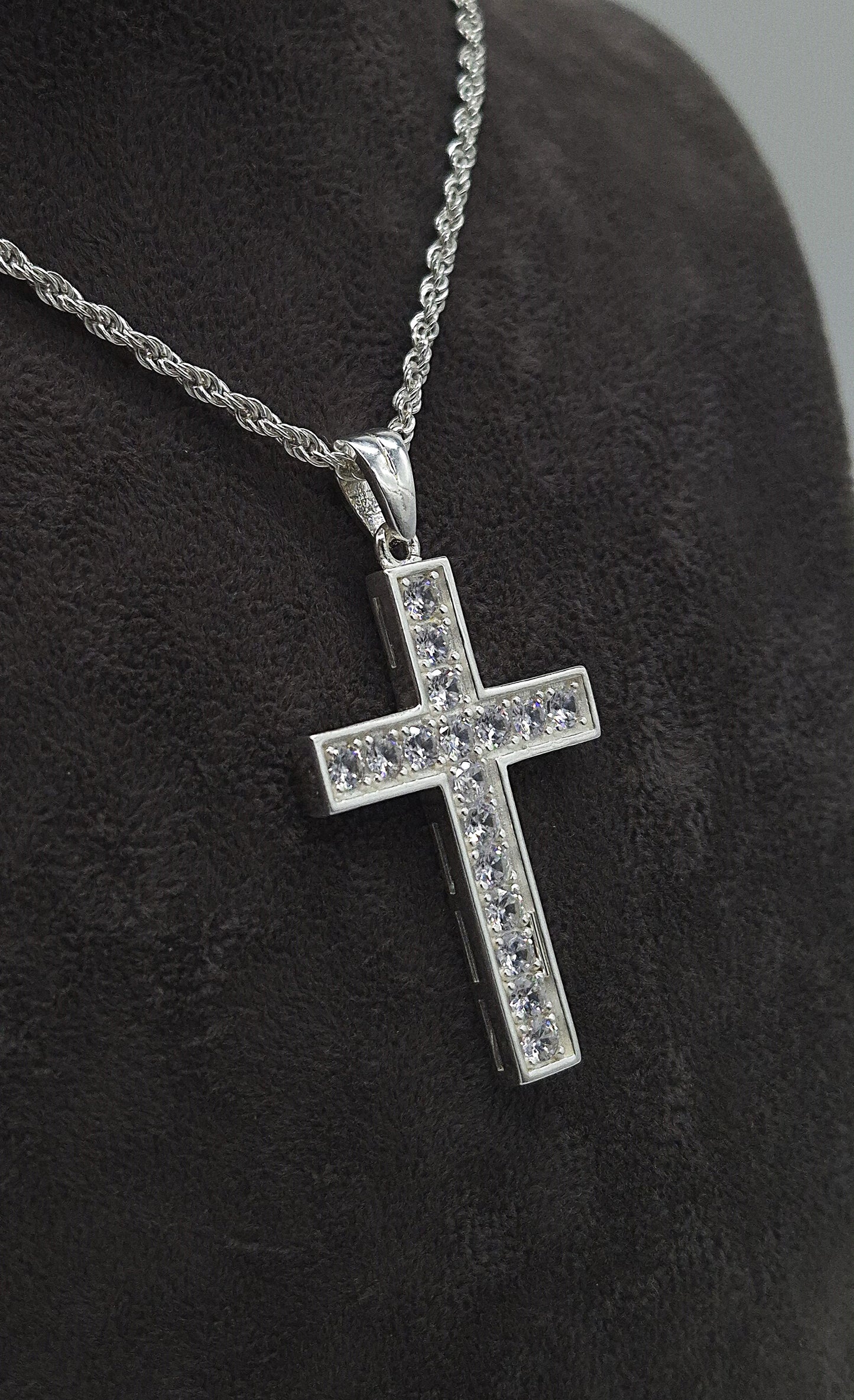 Silber Kordellkette 925 Kristall Kreuz Anhänger
