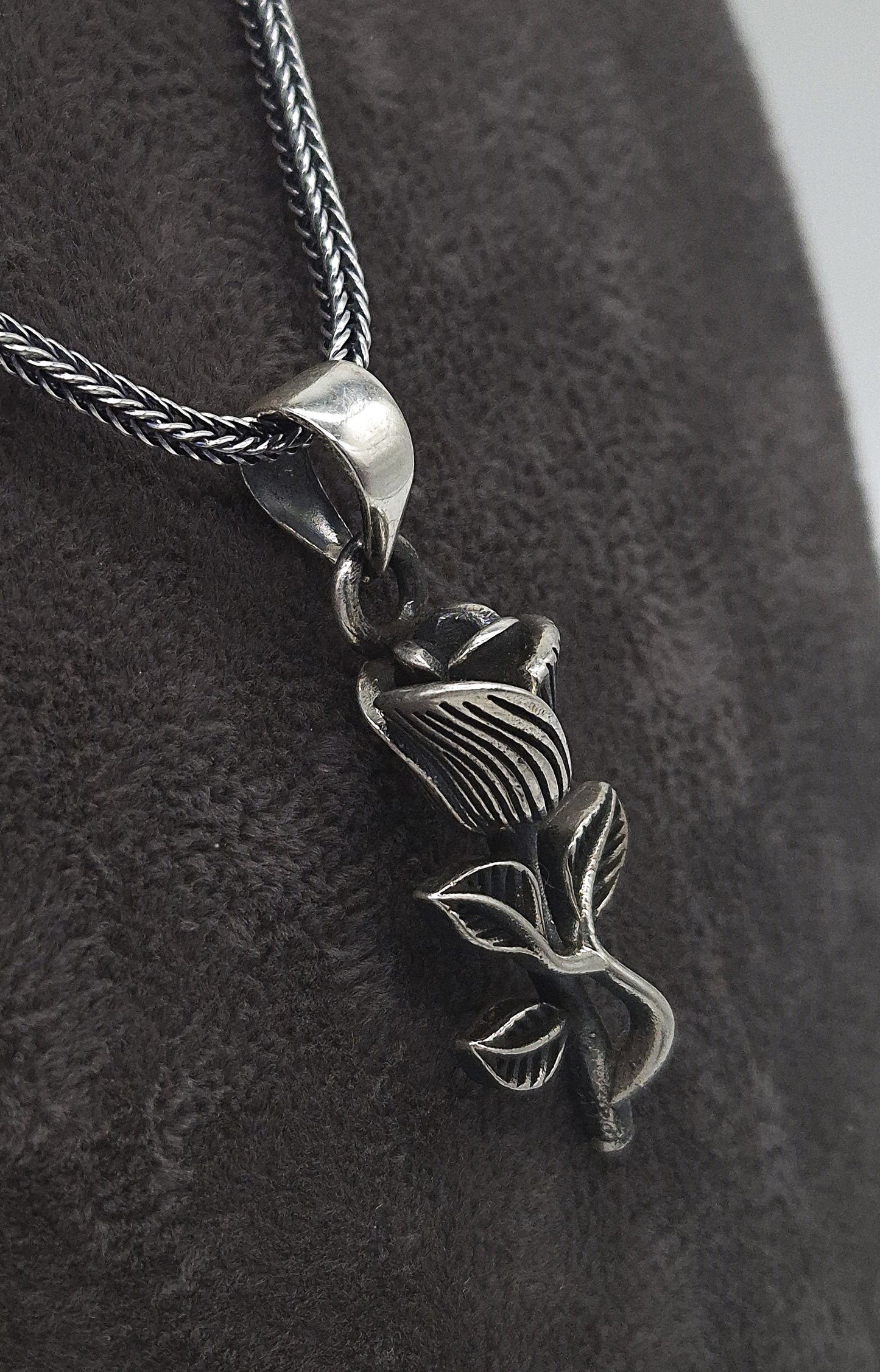 Silber Fuchsschwanzkette 925 Rose Anhänger