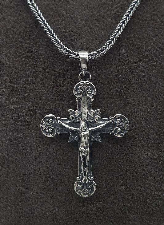 Silber Fuchsschwanzkette 925 Jesus Kreuz Anhänger