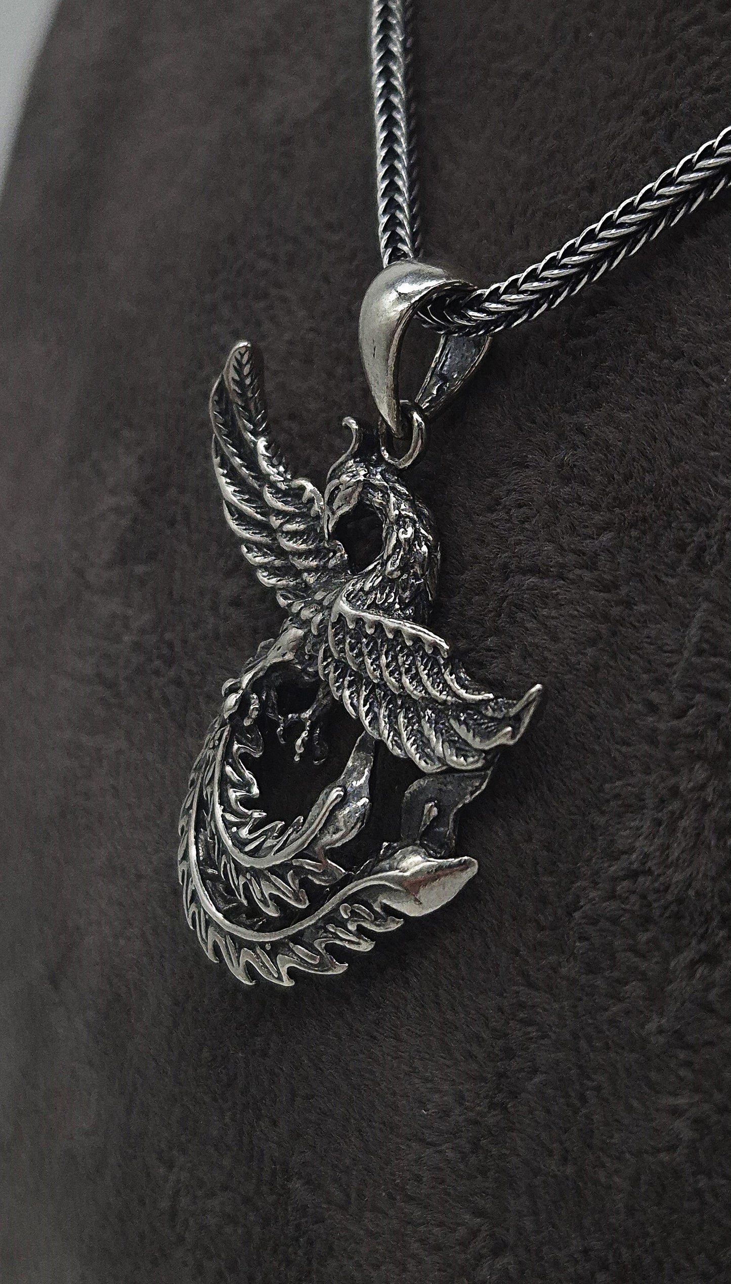 Silber Fuchsschwanzkette 925 Phönix Anhänger