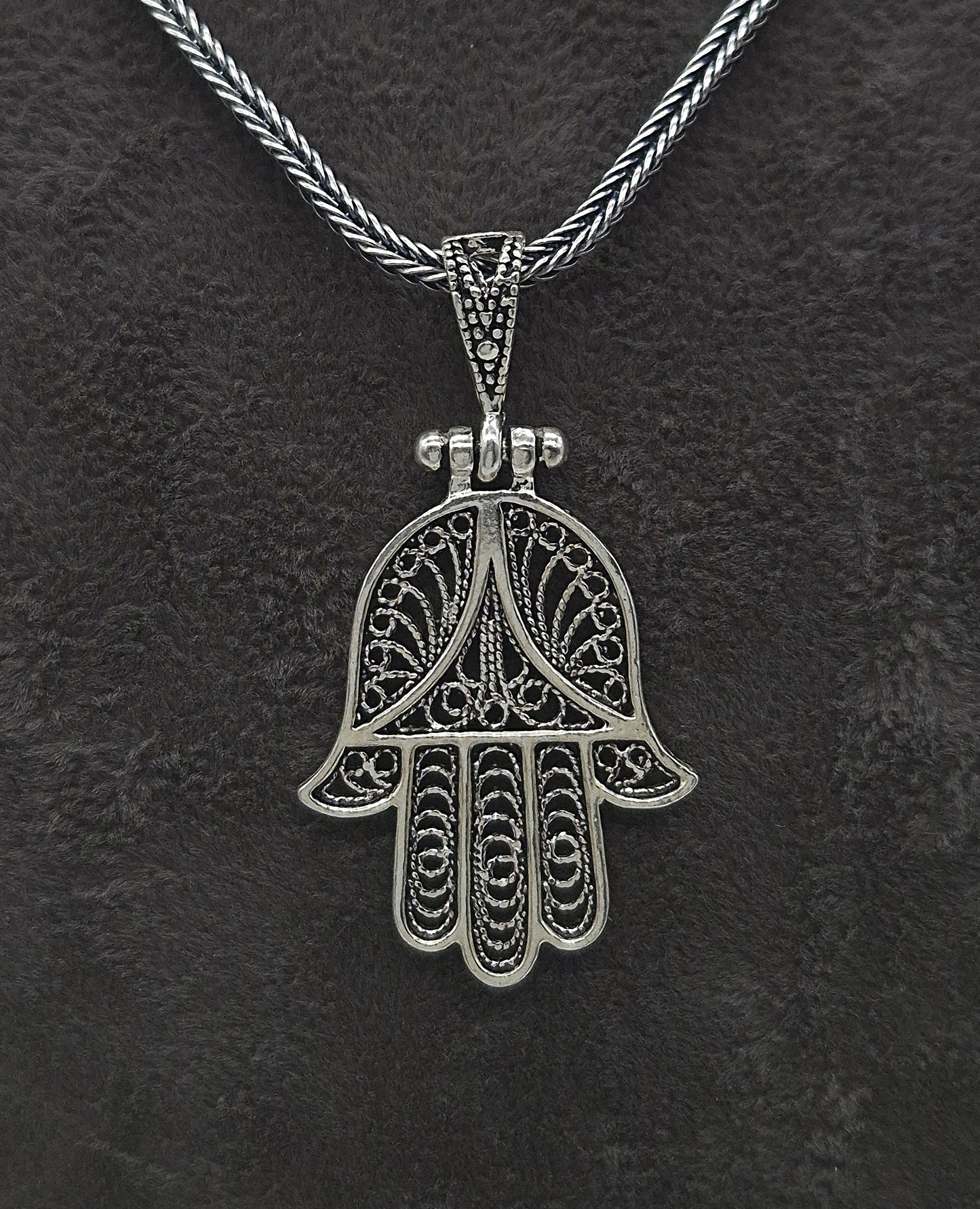 Silber Fuchsschwanzkette 925 Hand der Fatima Anhänger