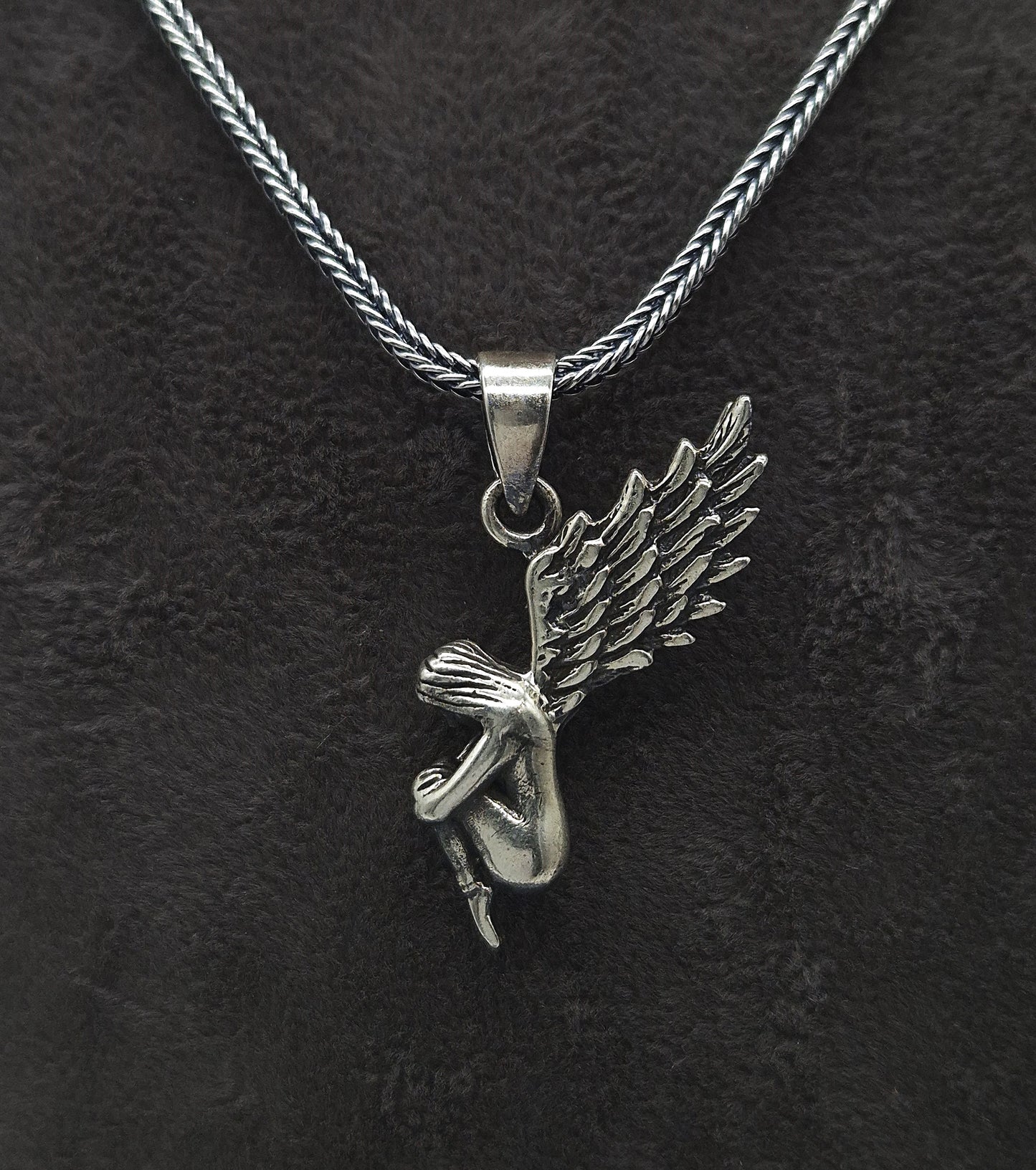 Silber Fuchsschwanzkette 925 Schutzengel Anhänger