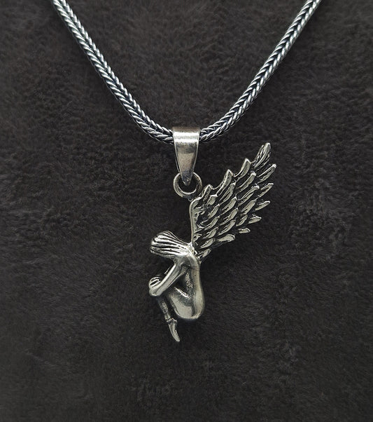 Silber Fuchsschwanzkette 925 Schutzengel Anhänger