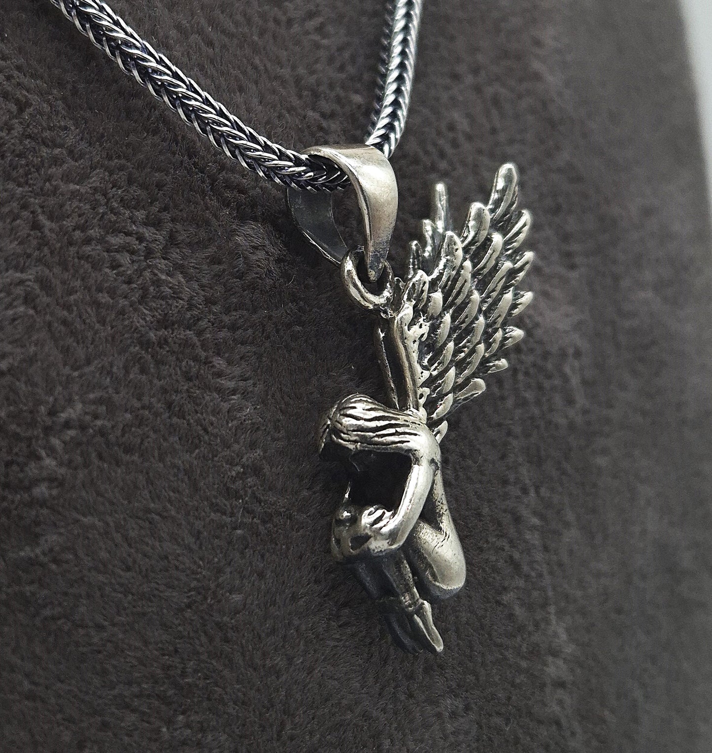 Silber Fuchsschwanzkette 925 Schutzengel Anhänger