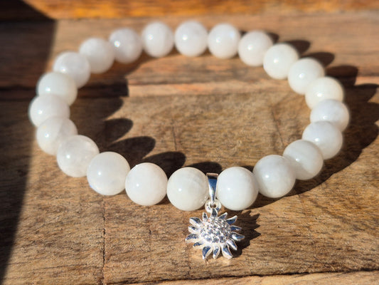 Nahle® 8mm Naturstein-Armband Mondstein 925 Silber Sonne