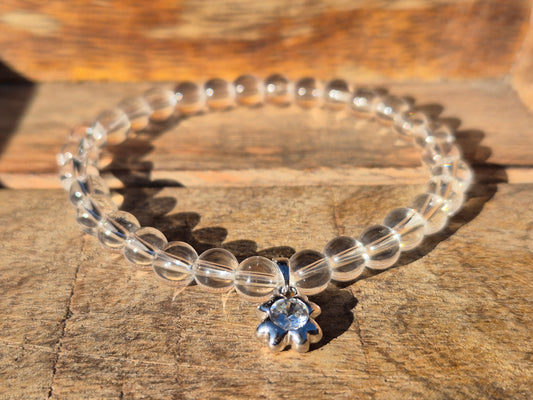 Nahle® 6mm Naturstein-Armband Bergkristall 925 Silber Blume