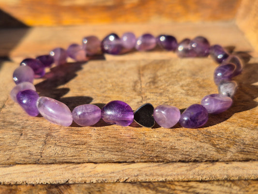 Nahle® 6mm Naturstein-Armband Amethyst Edelstahl Herz