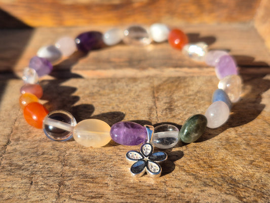 Nahle® 6mm Naturstein-Armband Chakra 925 Silber Blume