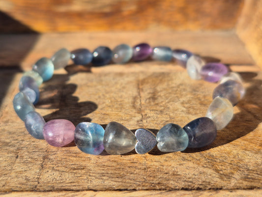 Nahle® 6mm Naturstein-Armband Fluorit Edelstahl Herz