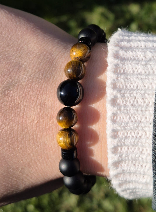 Nahle® 8mm Naturstein-Armband Tigerauge 10mm Onyx