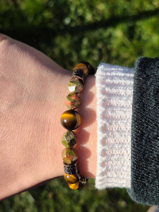 Nahle® 8mm Naturstein-Armband 10mm Tigerauge Unakit