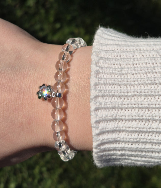 Nahle® 6mm Naturstein-Armband Bergkristall 925 Silber Blume