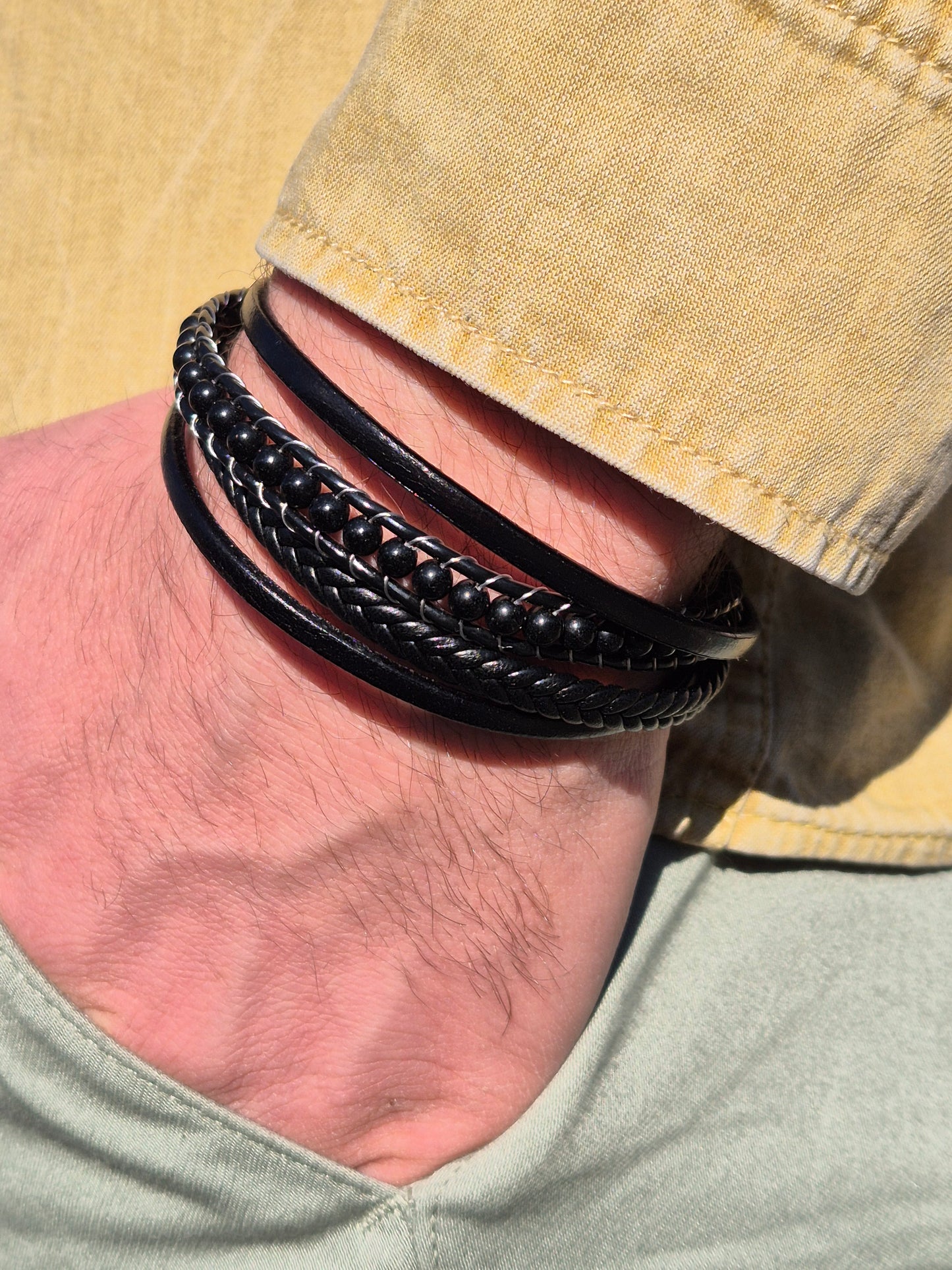 Lederarmband mit Verlängerungsglied Onyx Blade