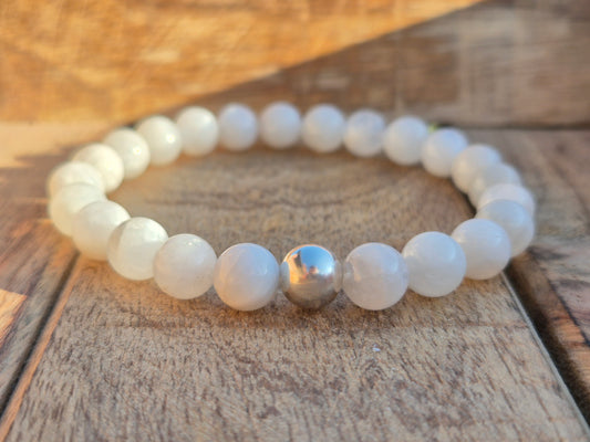 Nahle® 8mm Naturstein-Armband Mondstein mit 925 Silberperle