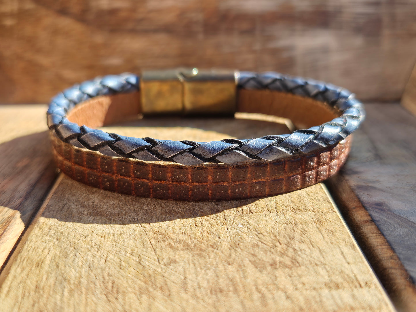 Lederarmband Dunkelbraun Blau