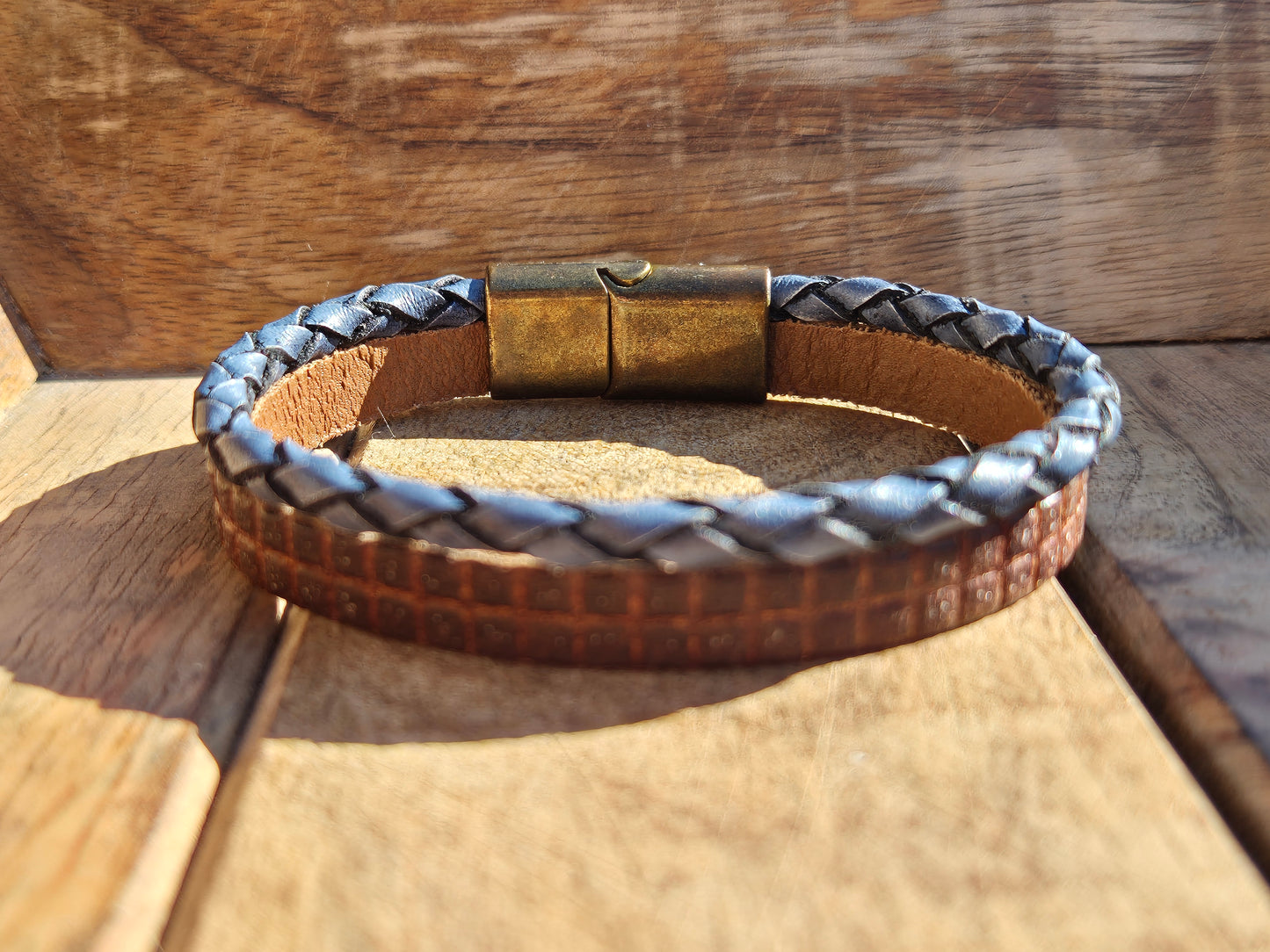 Lederarmband Dunkelbraun Blau