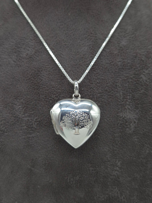 Silber Halskette mit 925 Silber Herzmedaillon Lebensbaum