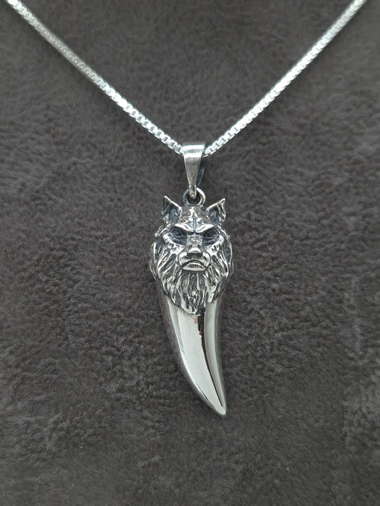 Silber Halskette mit 925 Silber Wolfszahnanhänger