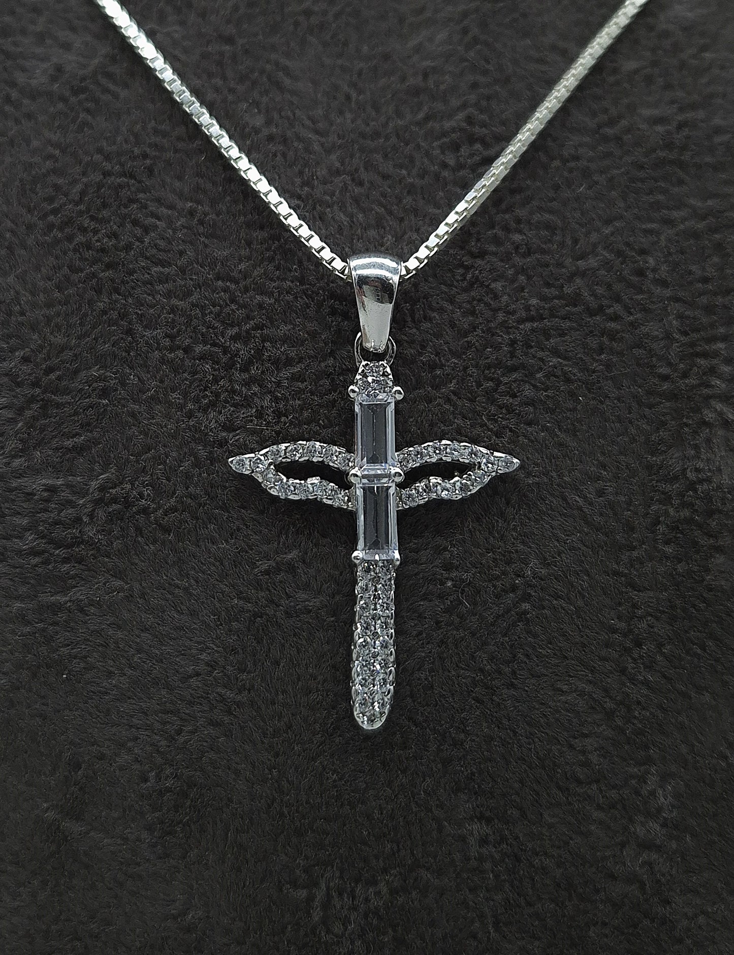 Silber Halskette 925 Kreuz mit Flügeln Anhänger
