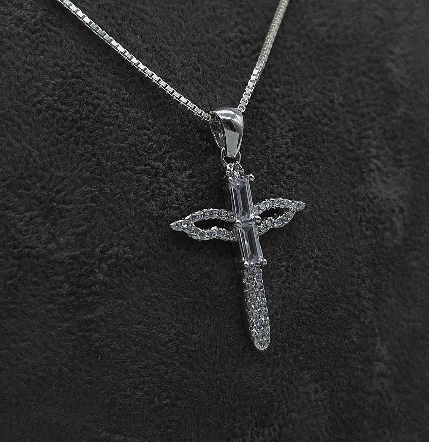 Silber Halskette 925 Kreuz mit Flügeln Anhänger