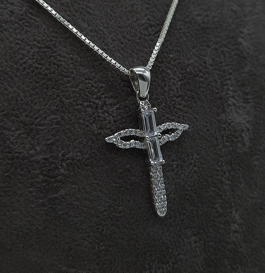 Silber Halskette 925 Kreuz mit Flügeln Anhänger