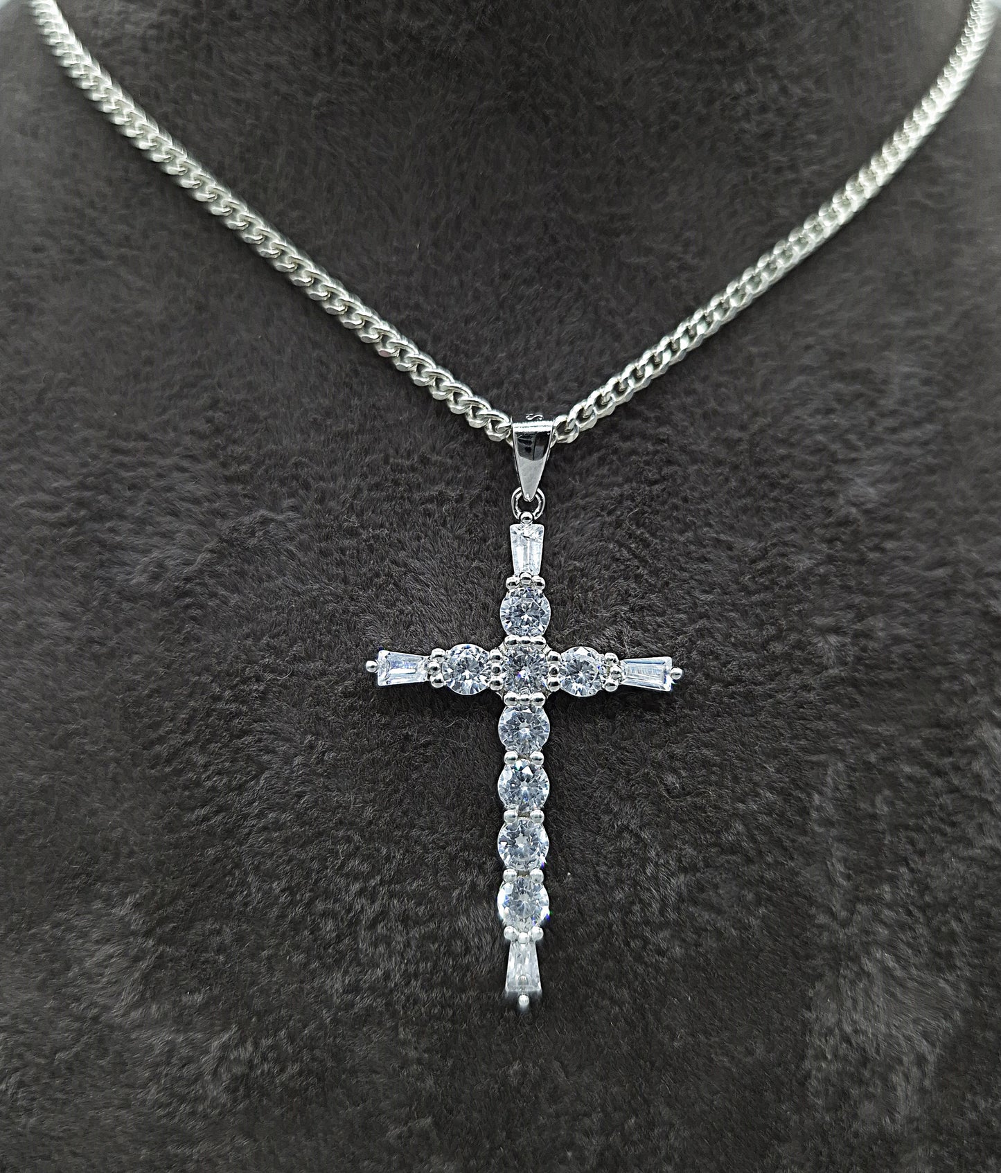 Silber Panzerkette 925 Kreuz-Kristall Anhänger
