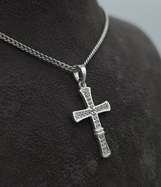 Silber Panzerkette 925 Kreuz Anhänger