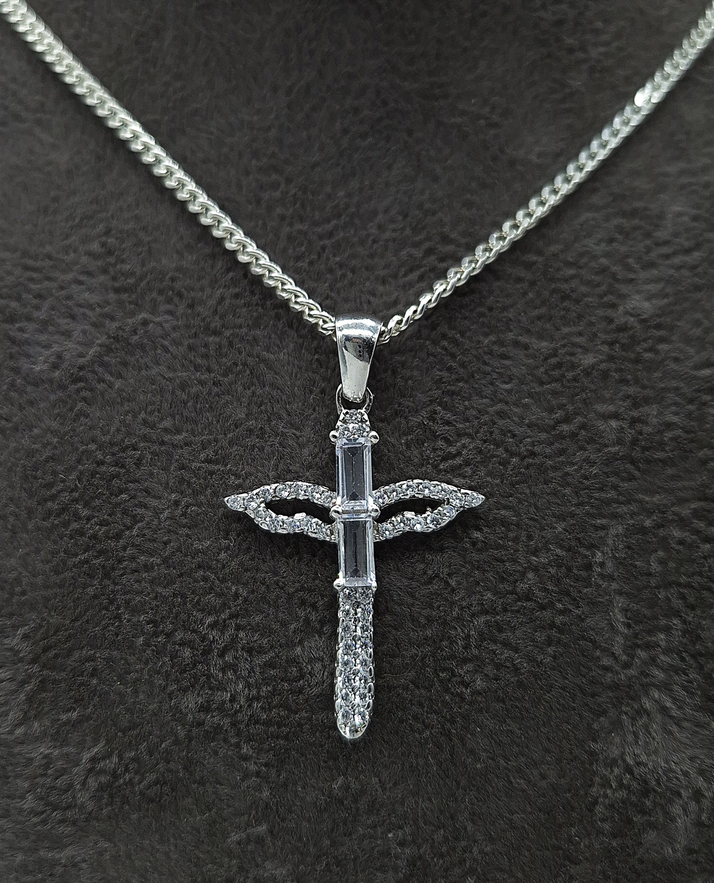 Silber Panzerkette 925 Kreuz-Flügel Anhänger